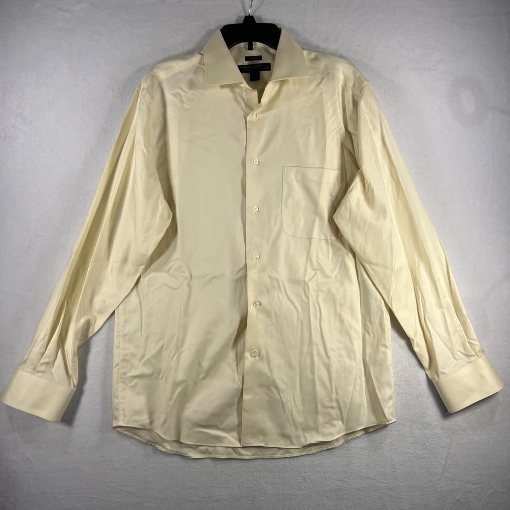 Pronto Uomo Mens Long Sleeve Button Down Yellow Non Iron Dress Size 16.5 34/35